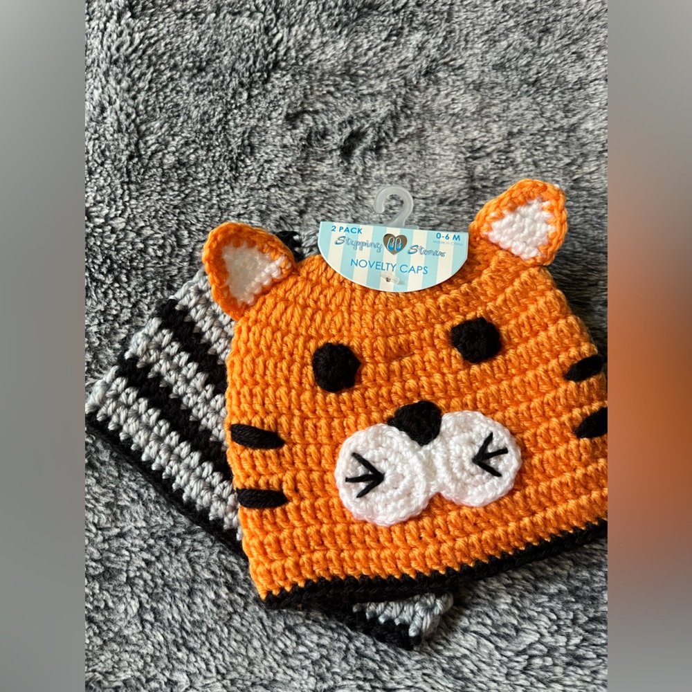 Striped Delight Orange Tiger Kids Hat 2 pack.